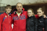 Russian Indoor Championships 2012. Coach Vladimir Mokhnev with Yekaterina Kupina, Yuliya Rusanopva and Yelena Petrova