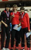 Russian Indoor Championships 2012. Winner at triple jump. Anna Krylova, Viktoriya Valyukevich and Yekaterina Koneva
