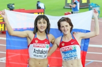 Yelena Arzhakova. European Champion 2012 (Helsinki) at 800m. Bronze medal is Irina Maracheva