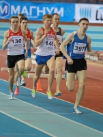 National Indoor Championships 2013 (Day 2). 800 Metres Final. Ruslan Nigamyatyanov (N130), Ruslan Bayazitov (N397), Ivan Nesterov (N149)