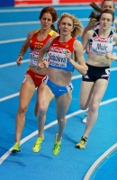 European Indoor Championships 2013. Göteborg, SWE. 1 March. 1500m. Heats. Yelena Soboleva, RUS, Natalia Rodríguez, ESP and Laura Muir, GBR