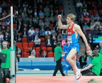 European Indoor Championships 2013. Göteborg, SWE. 2 March. High jump Champion is Sergey Mudrov, RUS