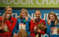 Kseniya Zadorina. 4x400 m European Indoor Silver Medallist 2013, Goteburg. With Tatyana Veshkurova, Nadezhda Kotlyarova, Olga Tovarnova