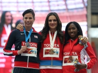 Jennifer Suhr. Pole vault World Indoor Silver Medallist 2013, Moscow. With Yelena Isinbayeva and Yarisli Silva