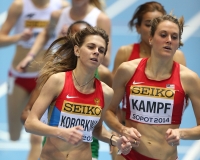 World Indoor Championships 2014, Sopot. 1 Day. 1500 Metres - women. Heat. Heather Kampf, USA, Elena Korobkina, RUS
