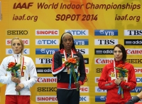 World Indoor Championships 2014, Sopot. Day 3. 800 Metres Champion Chanelle Price, USA. Silver Angelika Cichocka, POL. Bronza Marina Arzamasova, BLR