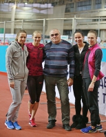 Kseniya Zadorina. Russian Indoor Championships 2015, With coach Valentin Maslakov, Kseniya Ryzhova, Mariya Panteleyeva and Yelizaveta Demirova (Savlinis)