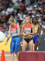 IAAF World Championships 2015, Beijing. Day 1. Heptathlon. Shot Put. Jennifer OESER, GER, Lyubov TKACH, RUS