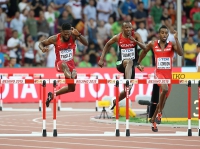 IAAF World Championships 2015, Beijing. Day 1. 400 Metres Hurdles. Heats. Jehue GORDON TTO, Boniface Mucheru TUMUTI KEN, Michael TINSLEY USA