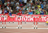 IAAF World Championships 2015, Beijing. Day 1. 400 Metres Hurdles. Heats. Rasmus MÄGI EST, Ivan SHABLYUYEV RUS, Bershawn JACKSON USA, Eric CRAY PHI