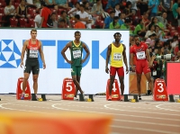 IAAF World Championships 2015, Beijing. Day 1. 100 Metres. Heats. Tyson GAY, USA, Holder DA SILVA, GBS, Anaso JOBODWANA, RSA, Sven KNIPPHALS, GER