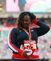 IAAF World Championships 2015, Beijing. Day 2. Medal Ceremony. Shot Put Silver Medallist is Michelle CARTER, USA