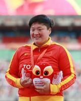 IAAF World Championships 2015, Beijing. Day 2. Medal Ceremony. Shot Put World Bronze is Lijiao GONG, CHN