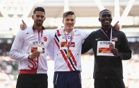 IAAF WORLD CHAMPIONSHIPS LONDON 2017. 400 m Hurdles World Champion is Karsten WARHOLM, NOR. Silver 	Yasmani COPELLO, TUR. Bronze  Kerron CLEMENT, USA