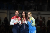2016 Fencing at the 2016 Summer Olympics. Gold medallist Yana Yegoryan. Silver medallist is Sofya Velikaya. Bronze - Olga Kharlan, UKR