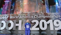 IAAF WORLD ATHLETICS CHAMPIONSHIPS, DOHA 2019. Day 4. Medal Ceremony. World Champion Anzhelika SIDOROVA