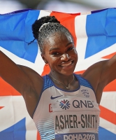 IAAF WORLD ATHLETICS CHAMPIONSHIPS, DOHA 2019. Day 6. 200 Metres. Final. World Champion is Dina ASHER-SMITH, GBR