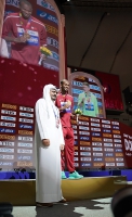 IAAF WORLD ATHLETICS CHAMPIONSHIPS, DOHA 2019. Day 9. High Jump Medal Ceremony. World Champion is Mutaz Essa BARSHIM, QAT